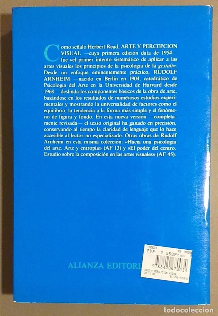 Libros de segunda mano: Arte y percepci&oacute;n visual. Nueva versi&oacute;n. Rudolf Arnheim. Alianza Forma. 1988. Como nuevo - Foto 2