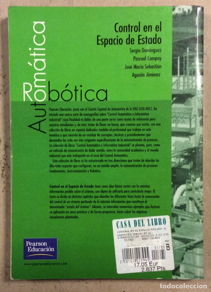 Libros de segunda mano: CONTROL EN EL ESPACIO DE ESTADO. VV.AA. EDITA PRENTICE HALL 2001 - Foto 9