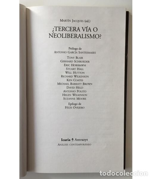 Libros de segunda mano: &iquest;TERCERA V&Iacute;A O NEOLIBERALISMO?. VV.AA. Icaria. 2000. - Foto 2