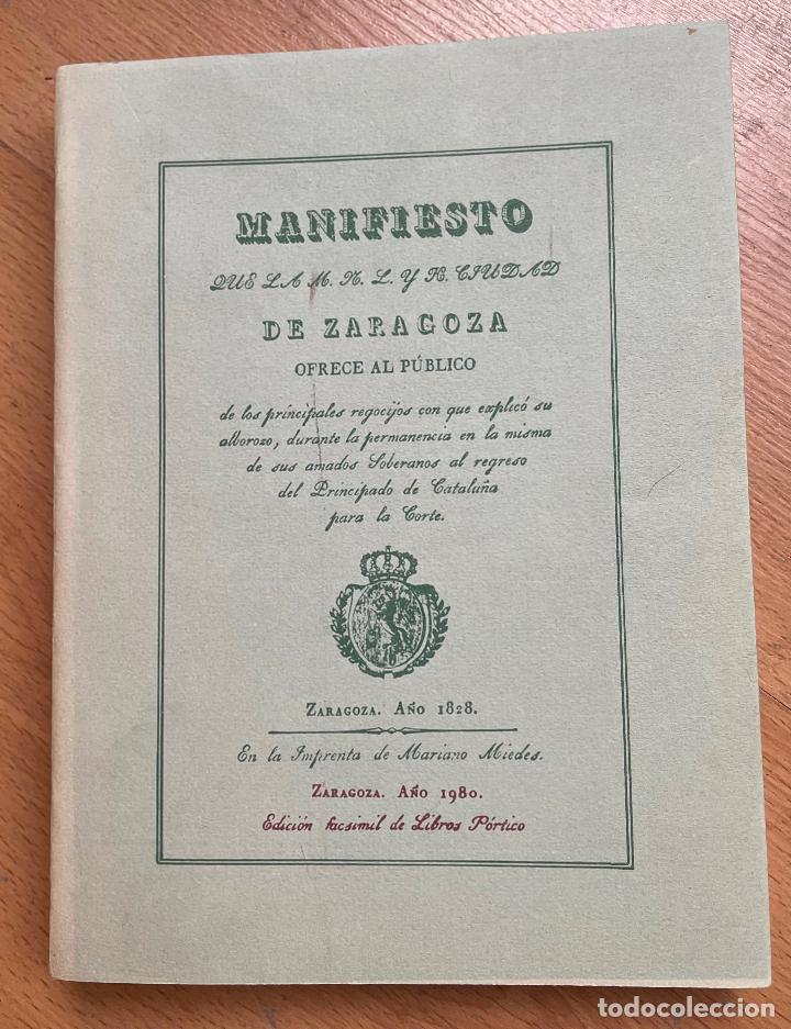 Libros de segunda mano: MANIFIESTO DE ZARAGOZA, Facsimil - Foto 1
