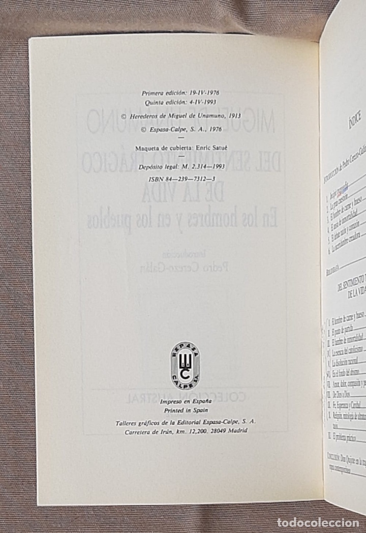 Libros de segunda mano: Del sentimiento tr&aacute;gico de la vida. Miguel de Unamuno. - Foto 3