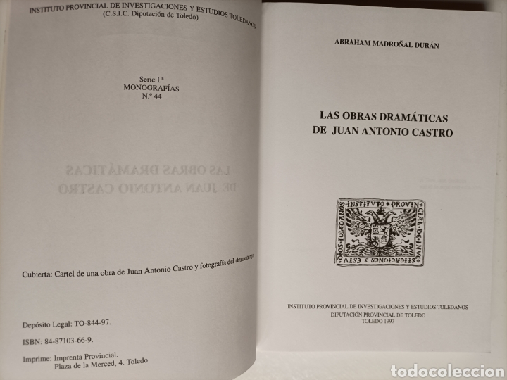 Libros de segunda mano: Las obras dram&aacute;ticas de Juan Antonio Castro . Diputaci&oacute;n de Toledo - Foto 5