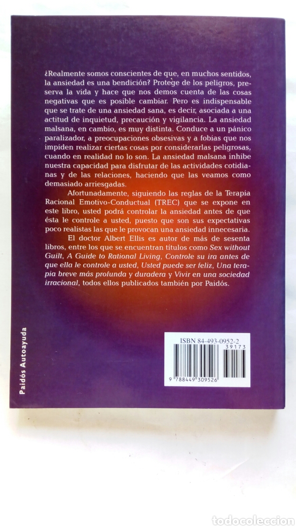 Libros de segunda mano: C&oacute;mo controlar la ansiedad antes de que le controle a usted. Albert Ellis. - Foto 2