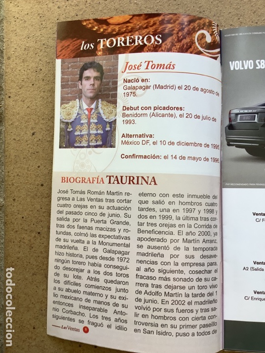 Libros de segunda mano: JOS&Eacute; TOM&Aacute;S. PROGRAMA DE MANO DE SU &Uacute;LTIMA TARDE EN MADRID, 15 de Junio de 2008. - Foto 1