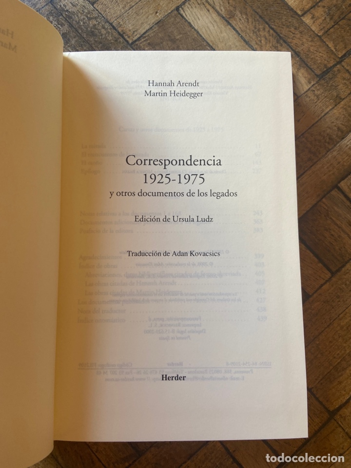Libros de segunda mano: Correspondencia Hannah Arendt y Martin Heidegger - Herder (2000) - Foto 3