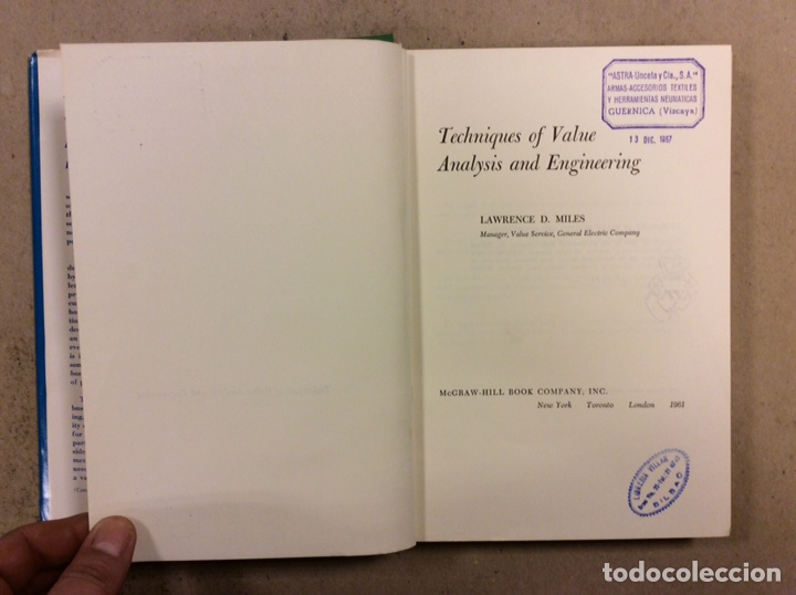 Libros de segunda mano: TECHNIQUES OF VALUE ANALYSIS AND ENGINEERING. LAWRENCE D. MILES. MCGRAWHILL 1961. EN INGL&Eacute;S - Foto 2