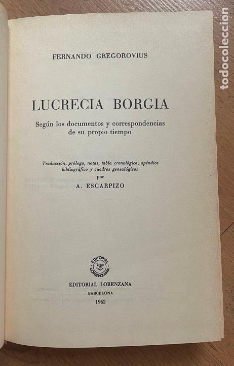 Libros de segunda mano: LUCRECIA BORGIA, Fernando Gregorovius - Foto 2
