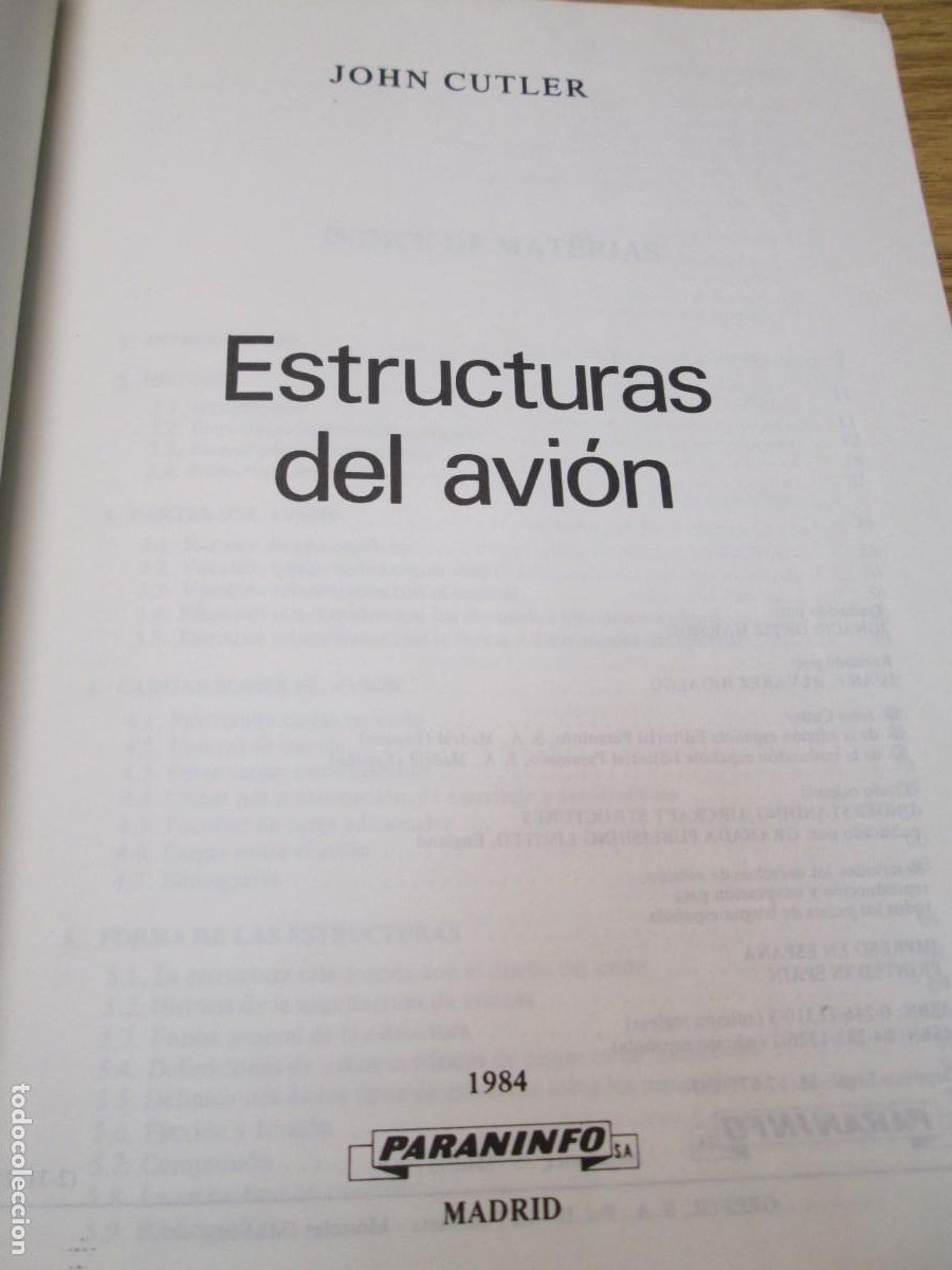 Libros de segunda mano: ESTRUCTURAS DEL AVION. JOHN CUTLER. EDITORIAL PARANINFO 1984. - Foto 4