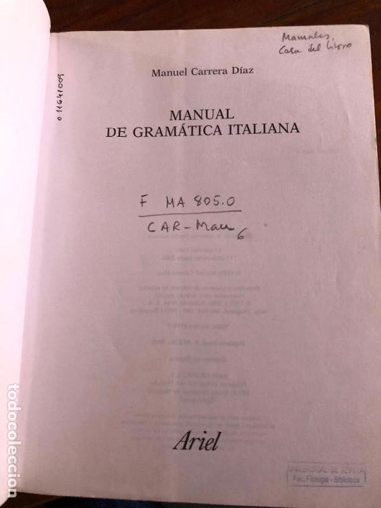 Libros de segunda mano: Manual de gram&aacute;tica italiana - Manuel Carrera D&iacute;az 2005 - Foto 3