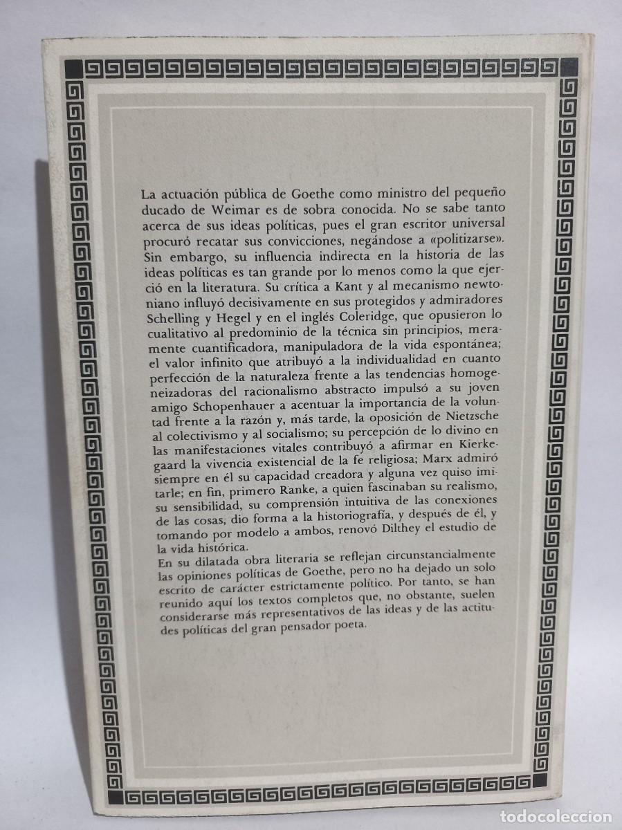 Libros de segunda mano: J. Wolfgang Goethe - Escritos Politicos - 1982 - Foto 3