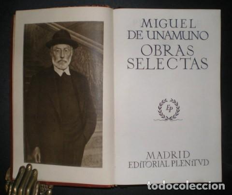 Libros de segunda mano: UNAMUNO, Miguel de: OBRAS SELECTAS. Madrid, Plenitud 1950. - Foto 1