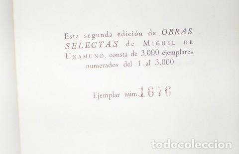 Libros de segunda mano: UNAMUNO, Miguel de: OBRAS SELECTAS. Madrid, Plenitud 1950. - Foto 2