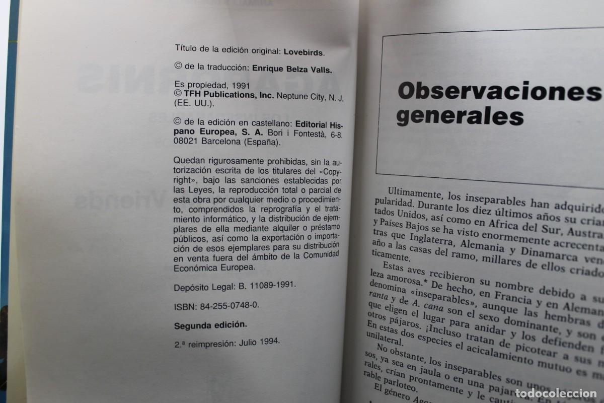 Libros de segunda mano: AGAPORNIS LOS INSEPARABLES 1994 - Foto 3