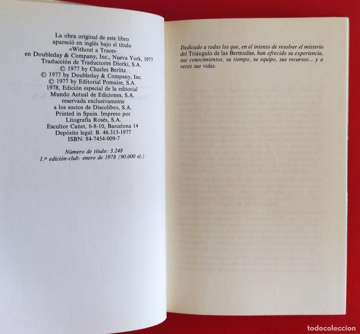 Libros de segunda mano: Sin Rastro. Tri&aacute;ngulo de las Bermudas. Charles Berlitz. Muy Buen Estado. - Foto 3