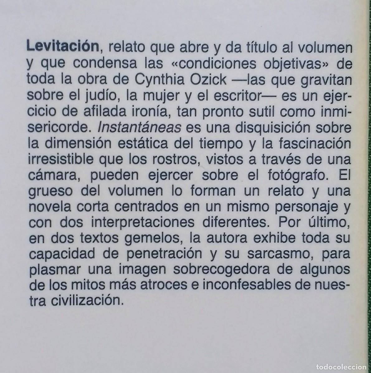 Libros de segunda mano: LEVITACION - CYNTHIA OZICK - 1&ordf; ED. 1988 - Foto 2