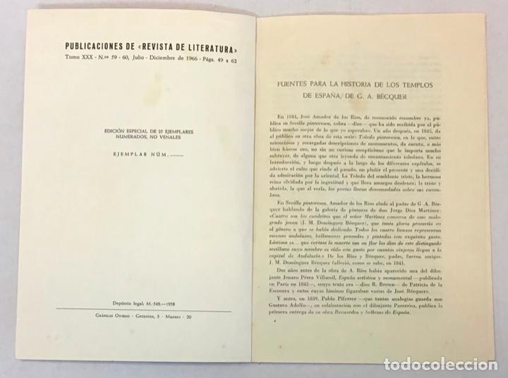 Libros de segunda mano: FUENTES PARA LA &rdquo;HISTORIA DE LOS TEMPLOS DE ESPA&Ntilde;A&rdquo;, DE G. A. B&Eacute;CQUER. - BENITO, Vidal. - Foto 2