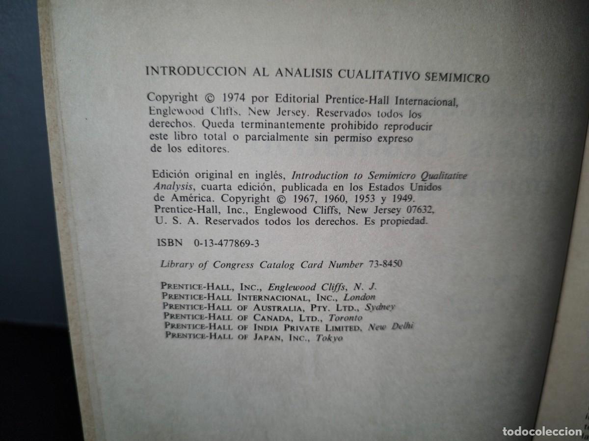 Libros de segunda mano: 48- INTRODUCCI&Oacute;N AL AN&Aacute;LISIS CUALITATIVO SEMIMICRO - C. H. SORUM - Foto 4