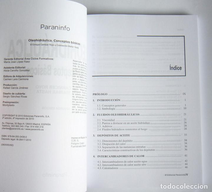 Libros de segunda mano: OLEOHIDRAULICA - CONCEPTOS BASICOS - E. CARNICERO ROYO Y C. MAINAR HASTA - EDIT. PARANINFO - Foto 2