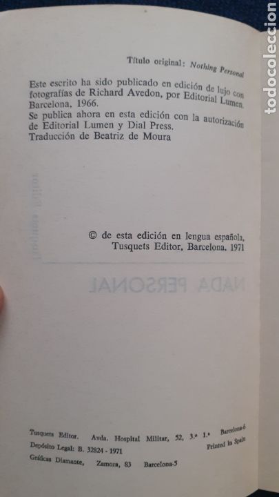 Libros de segunda mano: Nada personal. - James Baldwin. - Foto 3