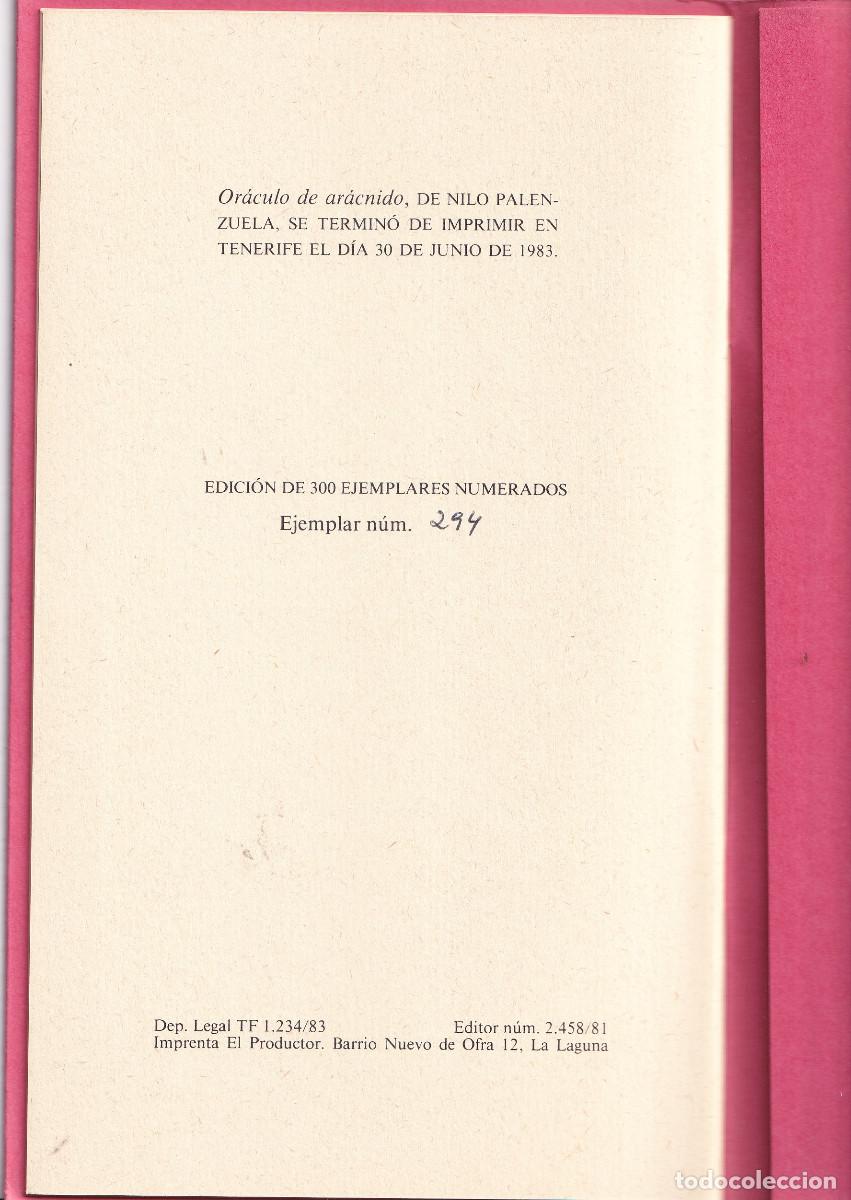 Libros de segunda mano: ORACULO DE ARACNIDO - NILO PALENZUELA - TENERIFE - Foto 2