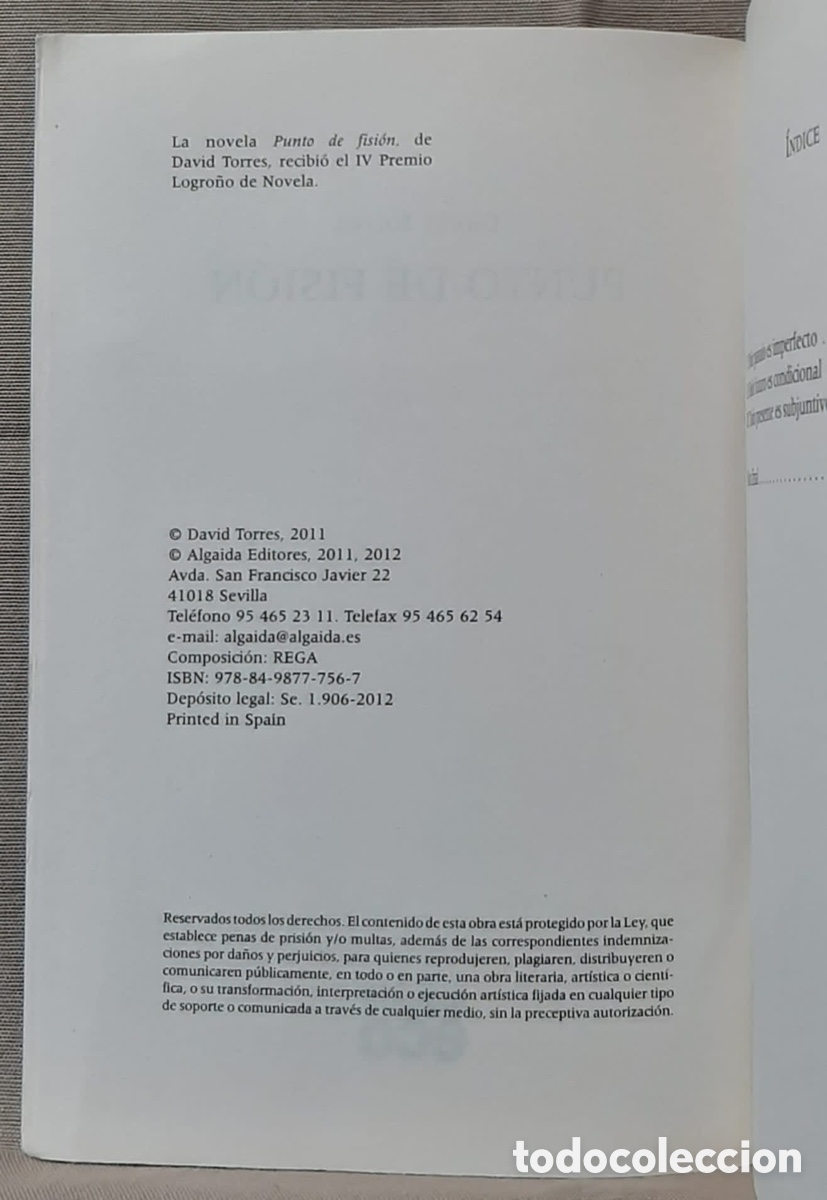 Libros de segunda mano: Punto de fisi&oacute;n. David Torres. - Foto 3