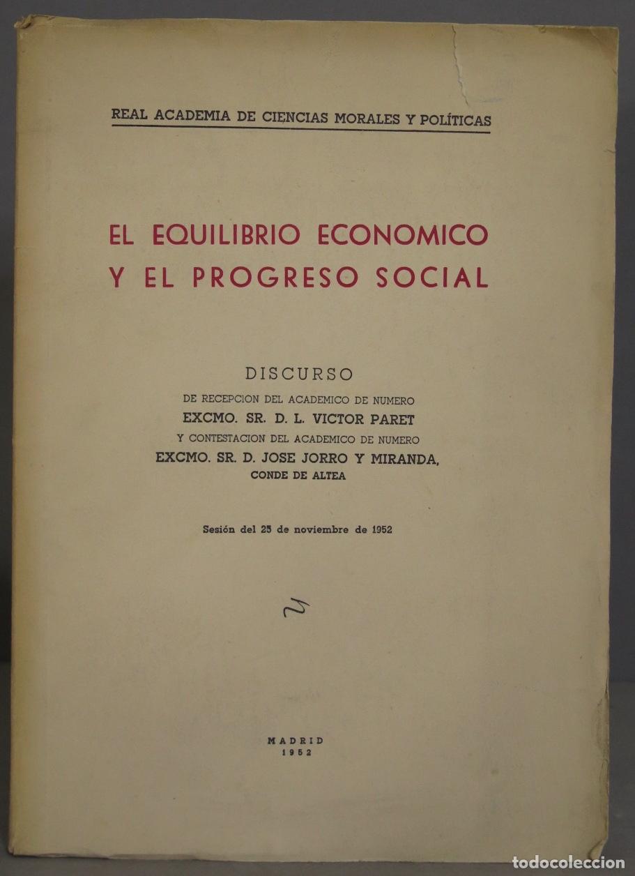 Libros de segunda mano: El equilibrio econ&oacute;mico y el progreso social. PARET - Foto 1