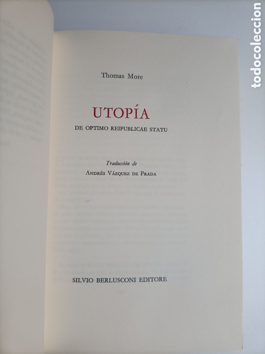 Libros de segunda mano: Utop&iacute;a.De &oacute;ptimo Reipublicas Statu Thomas More . Silvi&oacute; Berlusconi editore . - Foto 8