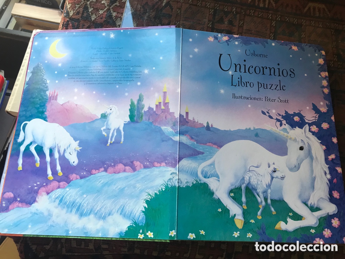 Libros de segunda mano: Unicornios. Libro puzzle. Usborne. Ilustraciones Peter Scott. - Foto 4