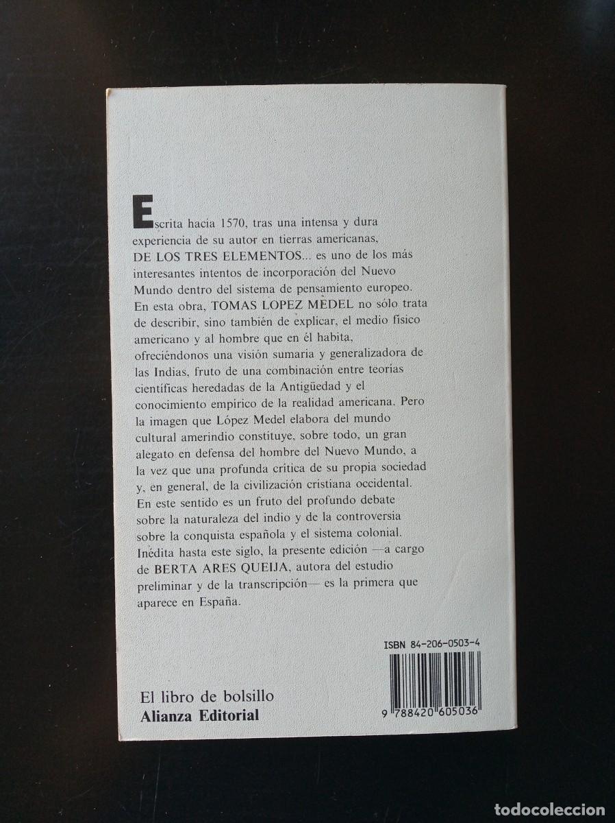 Libros de segunda mano: De los tres elementos, de Tom&aacute;s L&oacute;pez Medel - Foto 2