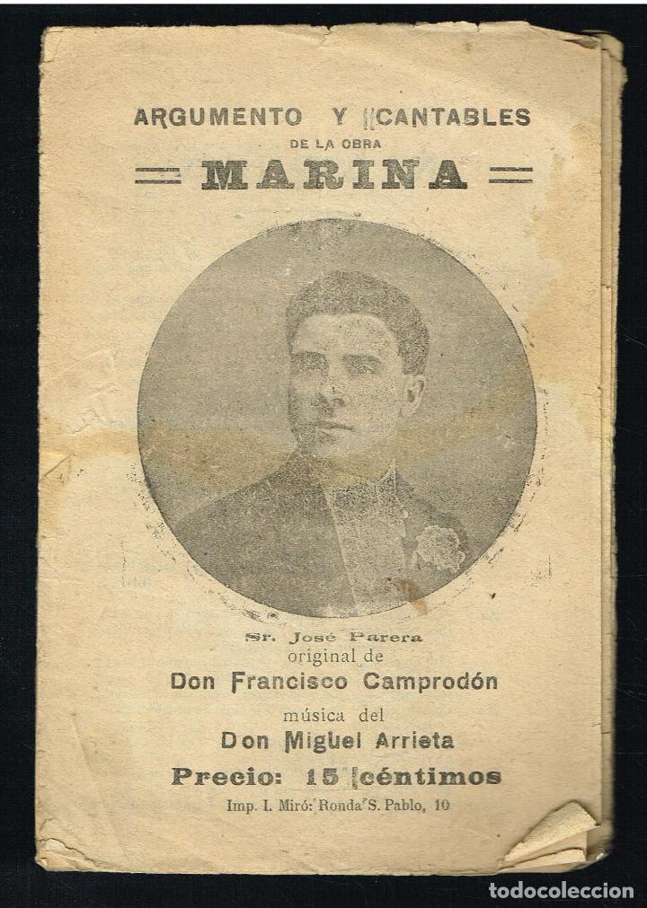 Libros de segunda mano: ARGUMENTO Y CANTABLES DE LA OBRA MARINA - Foto 1