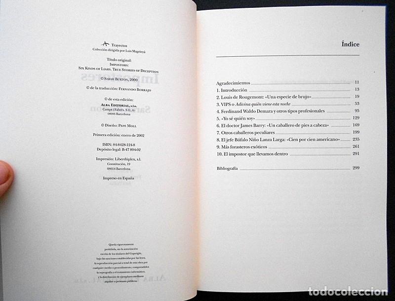 Libros de segunda mano: Impostores - Sarah Burton - Alba (Trayectos) 2002 COMO NUEVO - Foto 4