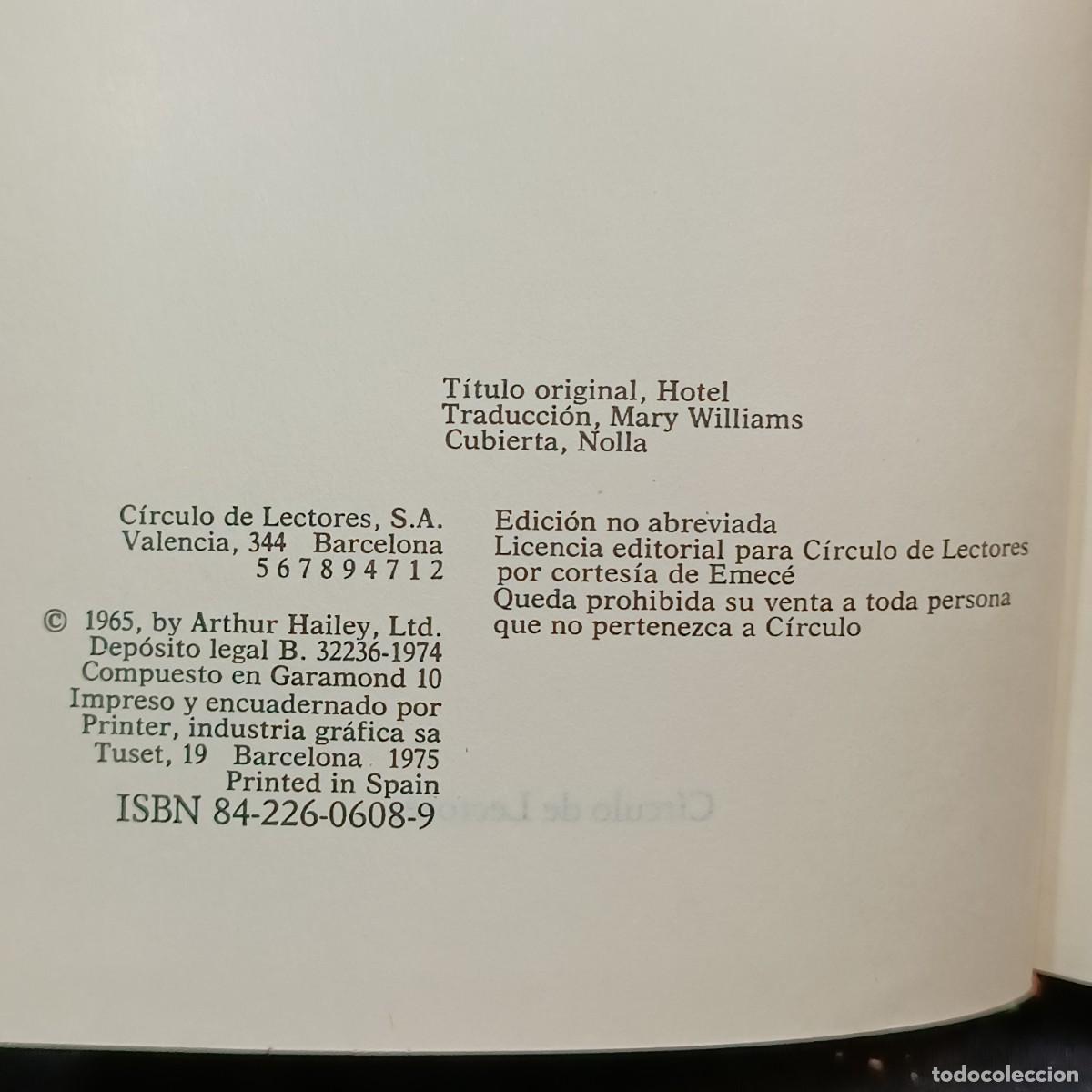 Libros de segunda mano: HOTEL - A. HAILEY - C&Iacute;RCULO DE LECTORES / CAA 22.123 - Foto 3