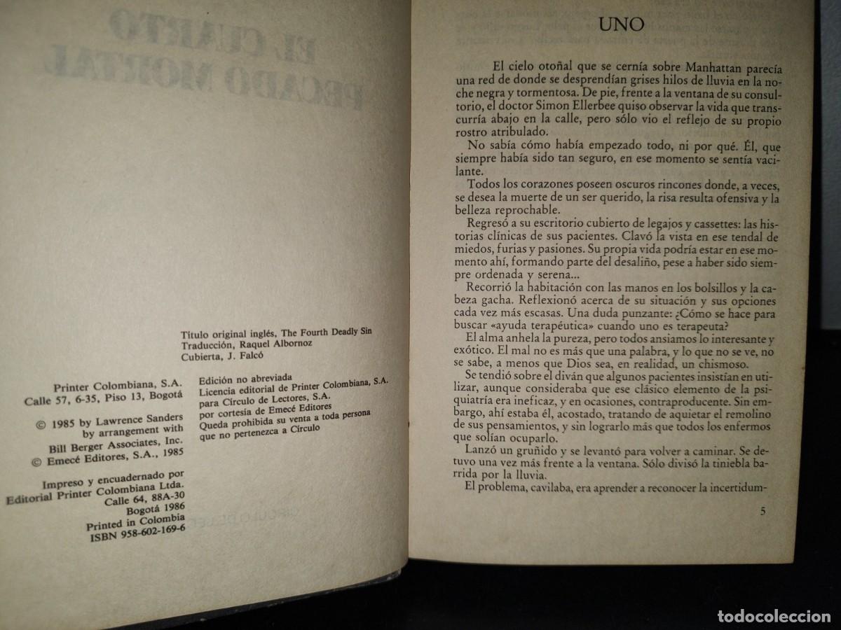 Libros de segunda mano: 66- EL CUARTO PECADO MORTAL - LAWRENCE SANDERS - Foto 4