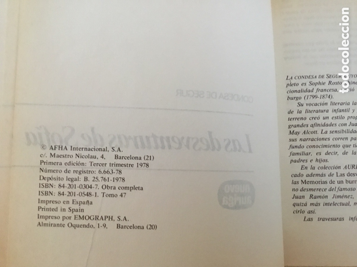 Libros de segunda mano: LAS DESVENTURAS DE SOFIA - CONDESA DE SEGUR - EDICIONES AURIGA - Foto 3