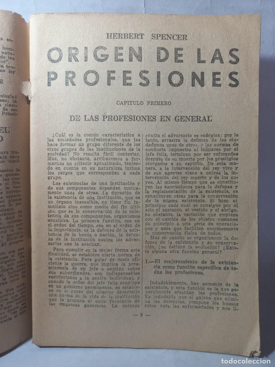 Libros de segunda mano: Herbert Spencer - Origen de las Profesiones - 1958 - Foto 2