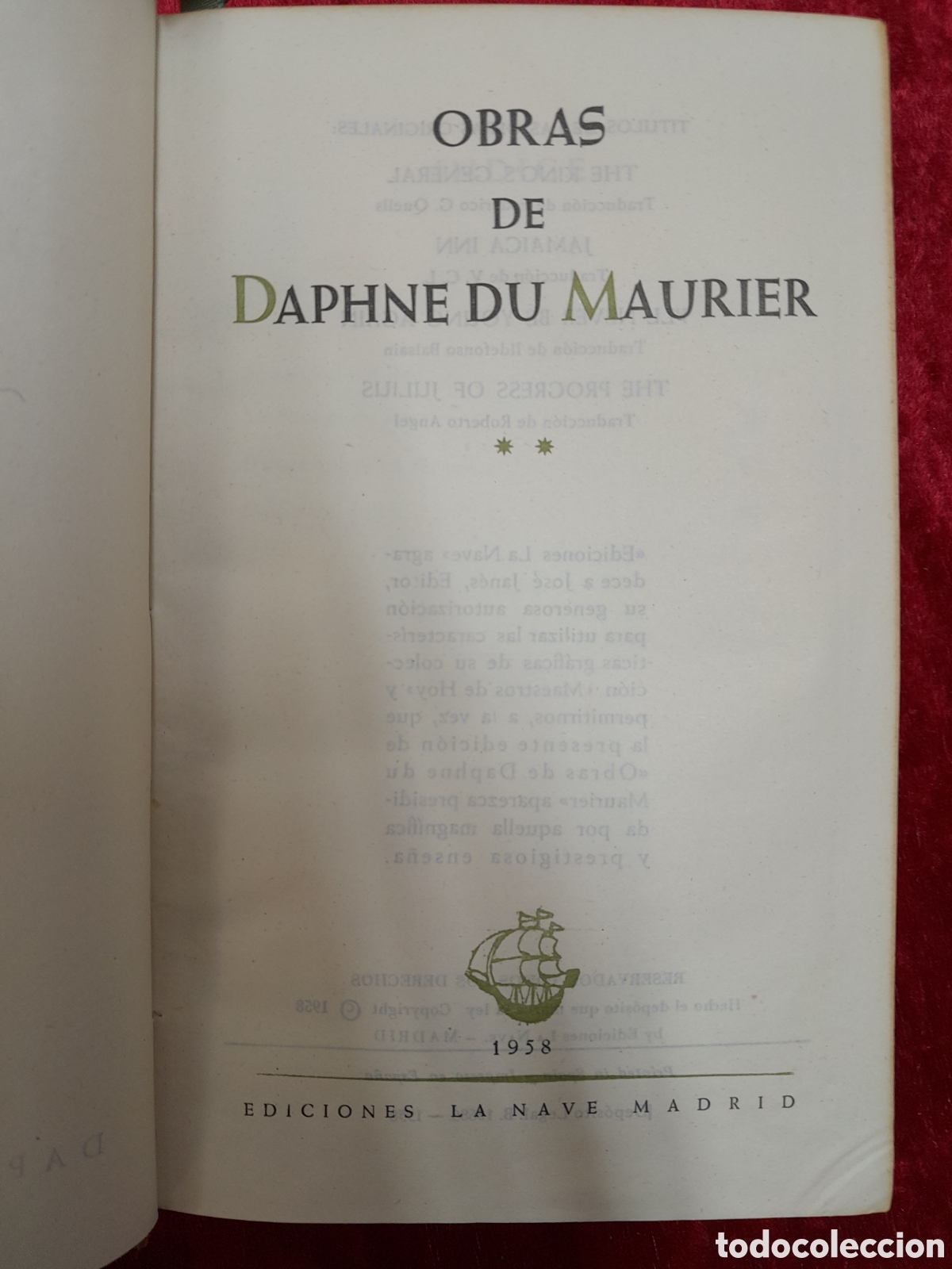 Libros de segunda mano: L-816. OBRAS DE DAPHNE DU MAURIER. EDICIONES LA NAVE, MADRID, 1958 - Foto 4