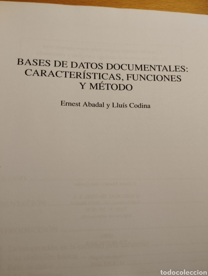 Libros de segunda mano: BASES DE DATOS DOCUMENTALES. CARACTER&Iacute;STICAS, FUNCIONES Y M&Eacute;TODO (ERNEST ABADAL / LLU&Iacute;S CODINA) - Foto 2