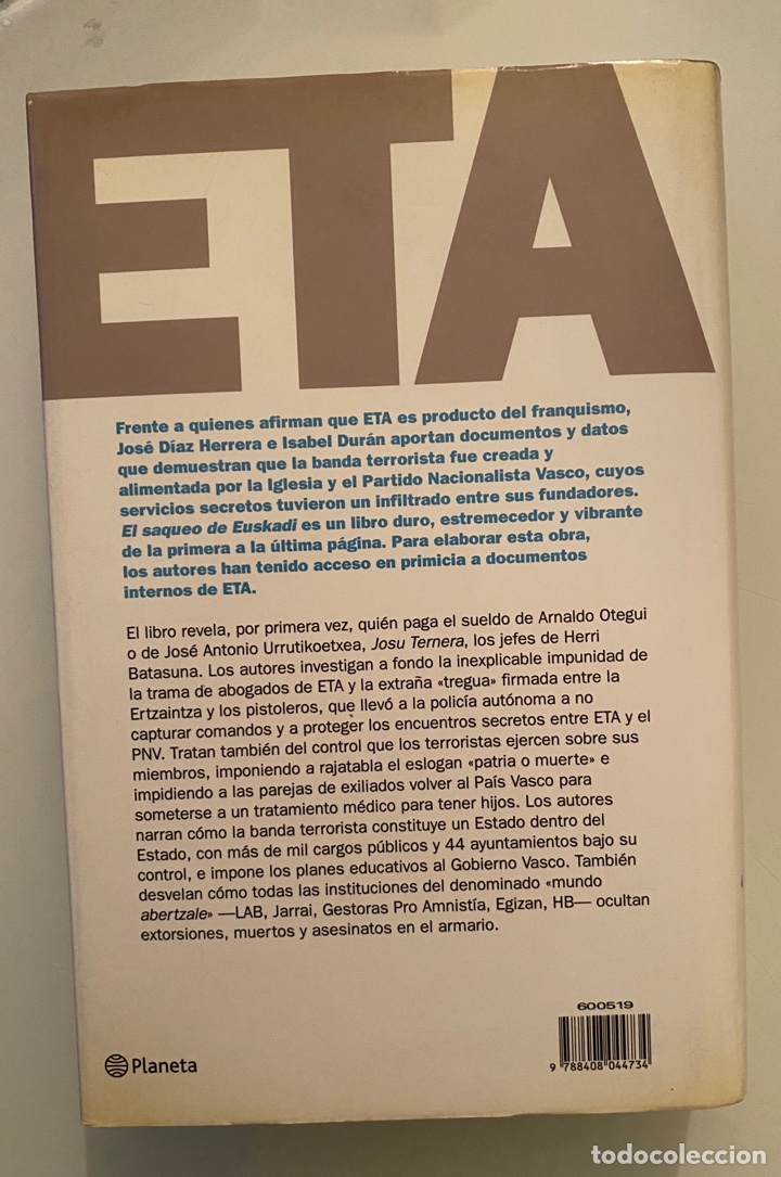 Libros de segunda mano: ETA El saqueo de Euskadi - D&Iacute;AZ HERRERA, Jos&eacute;; DUR&Aacute;N, Isabel - Foto 2