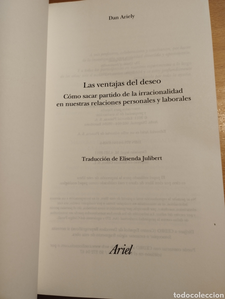 Libros de segunda mano: LAS VENTAJAS DEL DESEO (DAN ARIELY) - Foto 2