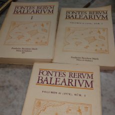 Libros de segunda mano: RVPR M 331 FONTES RERUM BALEARIUM 3 TOMOS.. Lote 400989634