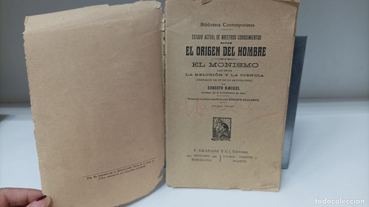 Second hand books: Estado actual c&ordm; sobre El origen del hombre + El monismo ~ Ernesto Haeckel | ed.Granada y c&ordf; (1898?)