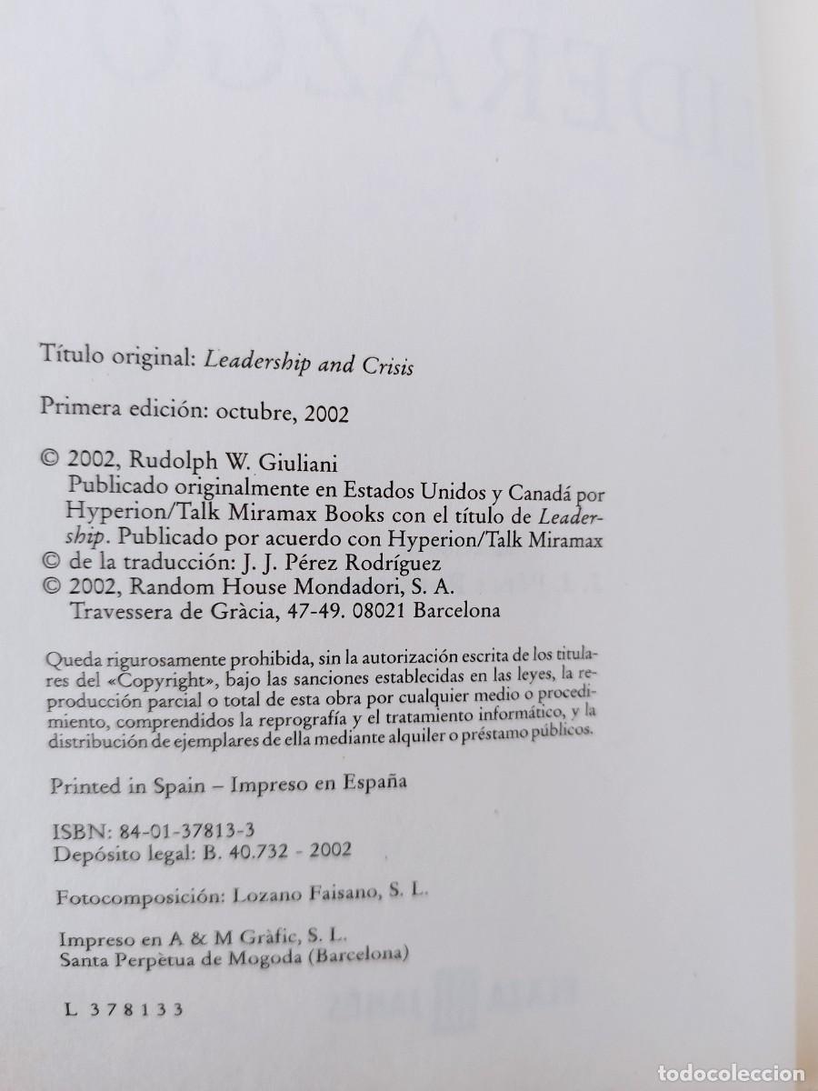 Libros de segunda mano: Liderazgo. Rudolph W. Giuliani Primera Edici&oacute;n de 2002 - Foto 4