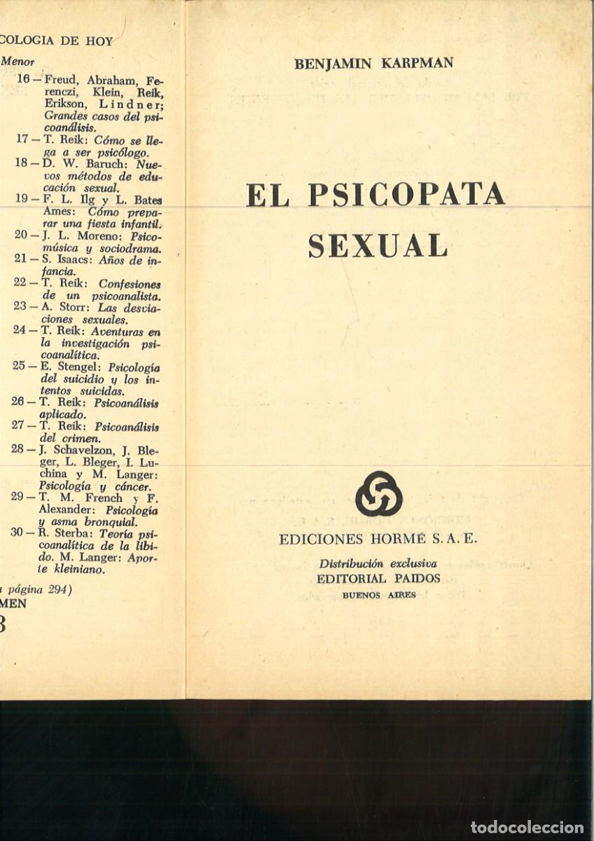 Libros de segunda mano: EL PSICOPATA SEXUAL. Benjamin Karpman - Foto 2