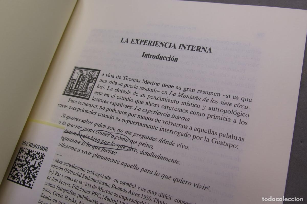 Libros de segunda mano: La experiencia interna. Notas sobre la contempraci&oacute;n. Merton - Foto 2