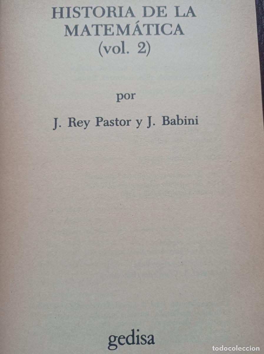 Libros de segunda mano: Historia de la matematica (vol.2) Rey Pastor/j.Babini - Foto 2