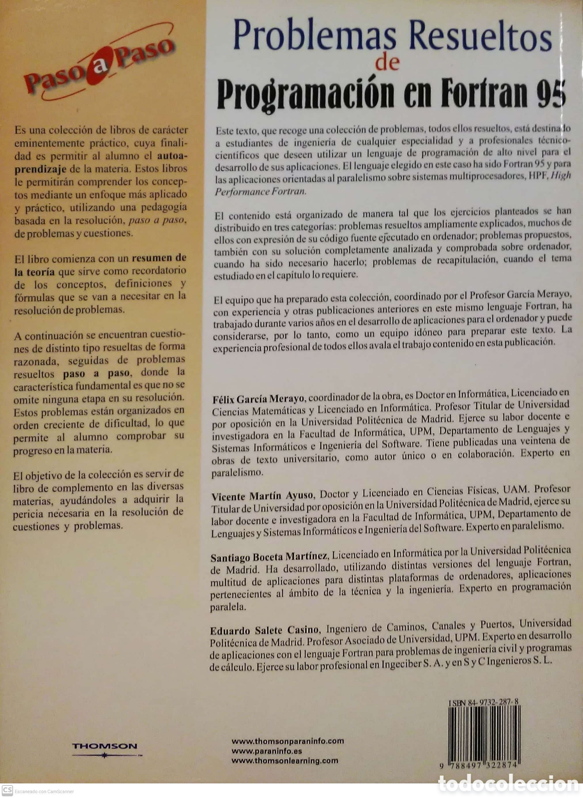 Libros de segunda mano: Problemas resueltos de Programaci&oacute;n en Fortran 95. VVAA. Thomson. 2004. Inform&aacute;tica. - Foto 2