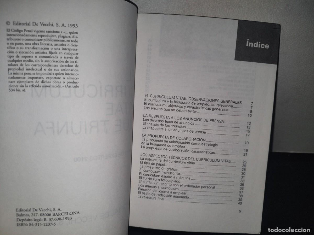 Libros de segunda mano: 71- EL CURR&Iacute;CULUM VITAE QUE TRIUNFA - EDITORIAL DE VECCHI - Foto 4