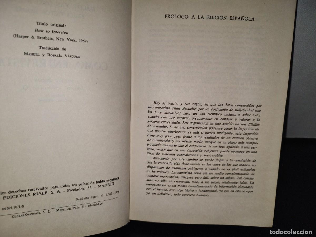 Libros de segunda mano: 71- C&Oacute;MO ENTREVISTAR - WALTER VAN DYKE BINGHAM - EDICIONES RIALP, S. A. 1973 - Foto 4