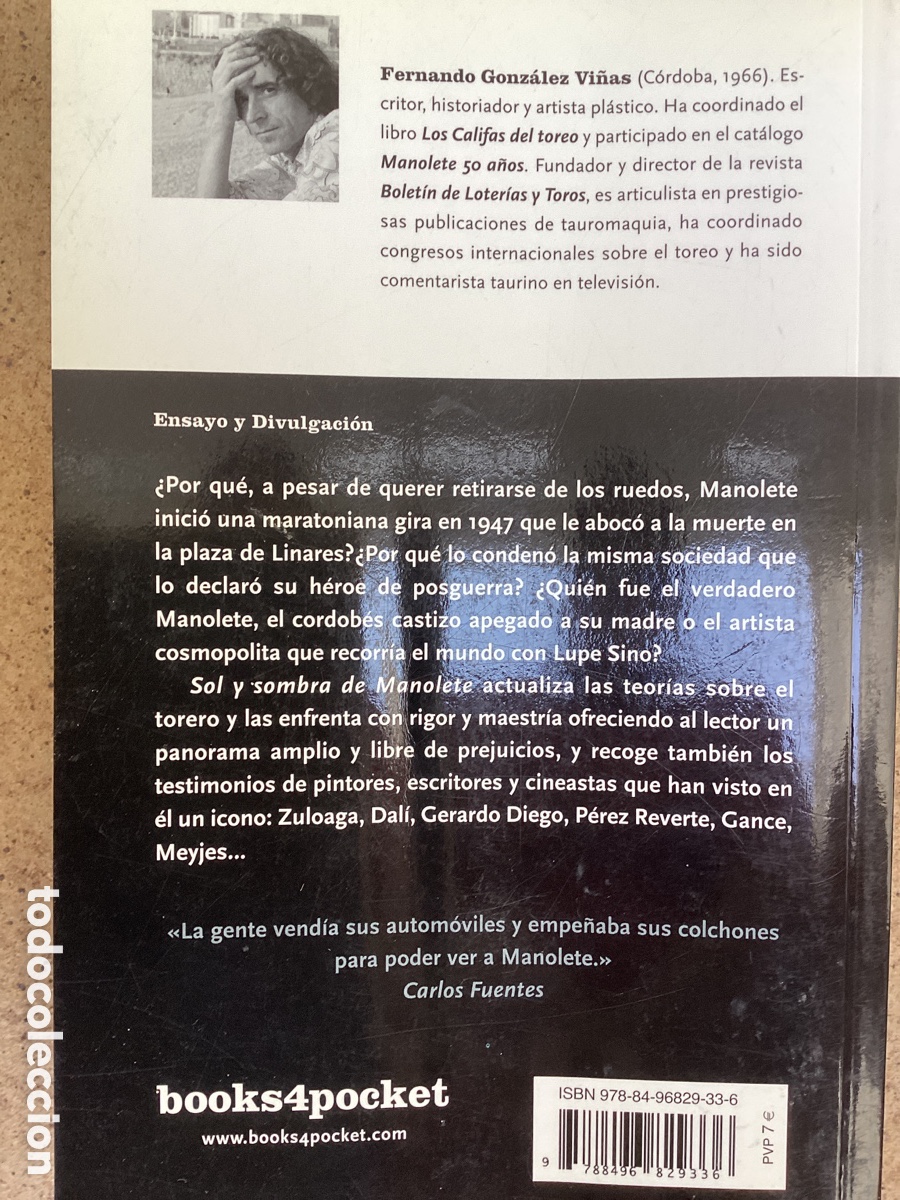 Libros de segunda mano: SOL Y SOMBRA DE MANOLETE. Fernando Gonz&aacute;lez Vi&ntilde;as - Foto 2