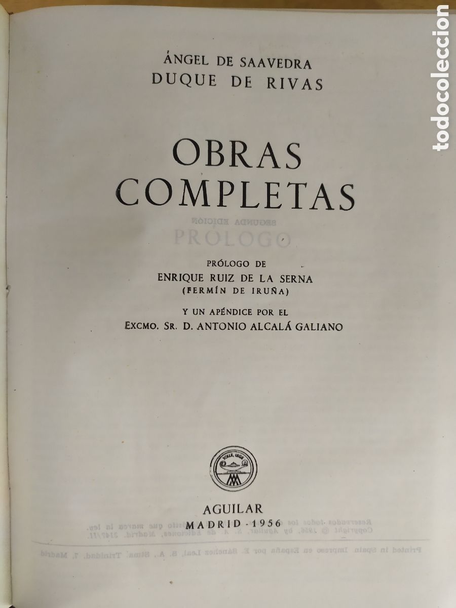 Libros de segunda mano: DUQUE DE RIVAS. OBRAS COMPLETAS / 2&ordf; edici&oacute;n. 1956. AGUILAR - Foto 4